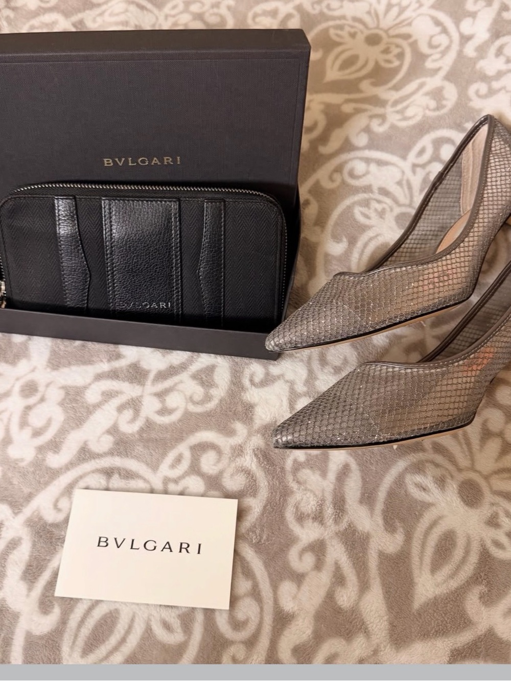 Bulgari Black Leather Zip-Around Card Wallet